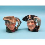 Two large Royal Doulton character jugs, Long John Silver, D6335, The Poacher, D6429