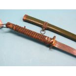 A Samurai sword, 28in. curved, single-edged blade, within green scabbard Shipping arrangements