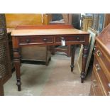 A Victorian mahogany side table, two frieze drawers, each with turned wood knob handles, on