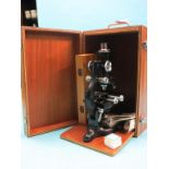 A W. Watson & Son medical school microscope, with accessories, in case