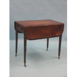 A late George III mahogany Pembroke table, rosewood cross-banded top with box and black stringing,