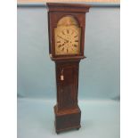 A George III 8-day longcase clock, 14in. painted arched dial with subsidiary date and seconds dials,