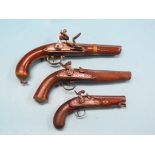 A 19th century percussion cap pistol, engraved lock signed Clark, engraved walnut stock and integral