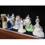 Seven various Royal Worcester bone china figures, and four Coalport bone china figures, all females