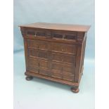 A late 17th century oak and walnut chest, upper drawer with panelled walnut front, four oak