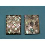 Two Victorian mother of pearl and abalone card cases, diaper designs with hinged covers, 4in. -