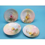 A Royal Worcester bone china dessert set, two comports and eleven plates, painted with roses,