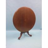 A Victorian mahogany tilt-top breakfast table, circular top on turned pedestal stem and carved