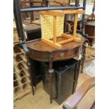 Small furnishings, oak veneered bookcase, mahogany serpentine hall table, wine table, two rush-