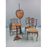 A Victorian circular mahogany occasional table, top 1ft. 4in., together with a Victorian beech and