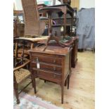 An early 20th century beech music chest, three fall-front drawers, 1ft. 9in., together with a