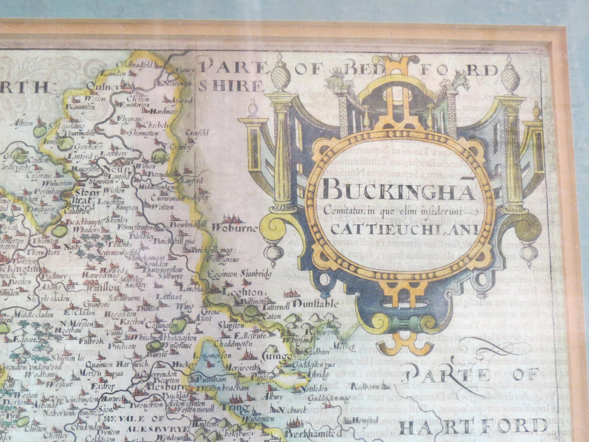 A 17th century printed map, Buckinghamshire, by Gulielmus Hole, with hand-coloured detail, 11in. - Image 4 of 7