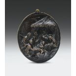 Placchetta ovale in bronzo fuso e cesellato raffigurante Natività, fonditore italiano, fine del