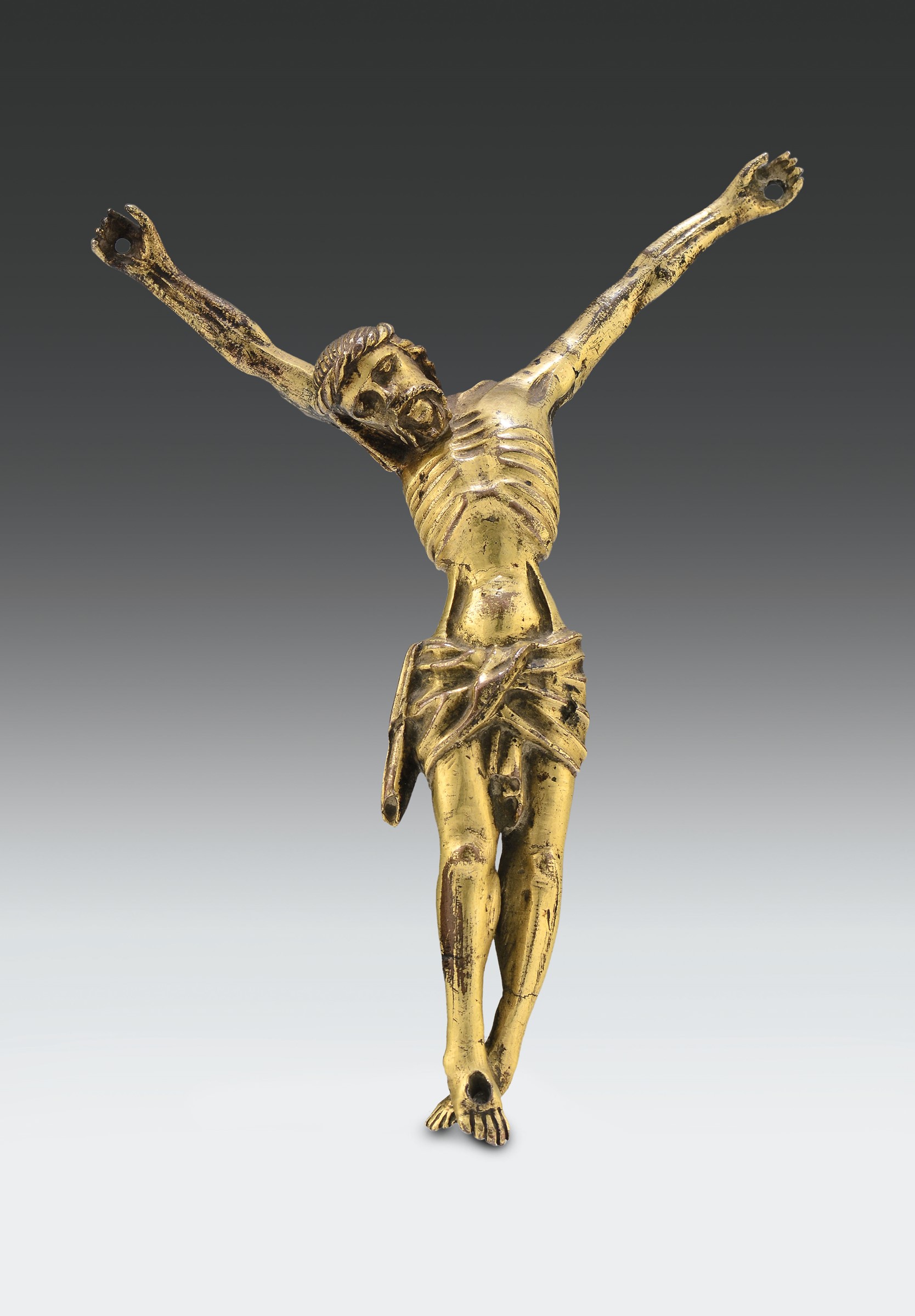 Figura di Cristo morto in bronzo fuso, cesellato e dorato, arte tedesca o fiamminga XV secolo, cm