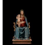 A polychrome wood and cloth Madonna with Child "Sedes Sapientiae" Group, artist working in central