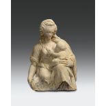 Scultura in marmo raffigurante Madonna con Bambino. Scultore francese della scuola di Fontainbleu