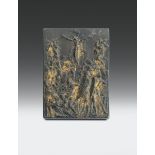 Placchetta bronzo fuso, cesellato tracce di doratura raffigurante crocifissione, circa 1486-1489,