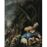 Scuola Veneta del XVII secolo, Mosè fa scaturire l'acqua dalla roccia olio su tela, cm 60x50