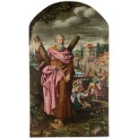 Pittore Fiammingo della fine del XV, Sant'Andrea olio su tela, cm 192x113, centinata in alto