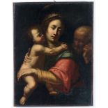 Scuola Fiorentina del XVII secolo, Madonna con Bambino e San Giuseppe olio su tela, cm 66,5x61