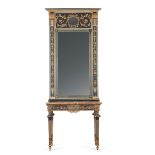 Console in stile Luigi XVI con specchiera in legno dipinto e dorato, XIX secolo?, console con fascia