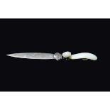 A paperknife with white jade dragon handle, China, Qing, Dynasty, Qianlong Period (1736-1795) cm 23