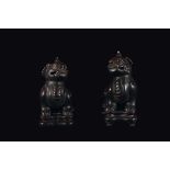 Two glazed pottery figures of Pho dog, China, Ming Dynasty, 17th century h cm 17 e cm 18