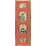 Eight white Celadon jade plaques with semi-precious stones "floral" inlays, China, Qing Dynasty,