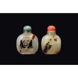 Two agate snuff bottles with birds, China, Qing Dynasty, 19th century cm 7,8 e cm 8
