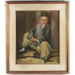 Oil on canvas depicting seated old man, China, 20th century firmato in basso a destra cm 60x50