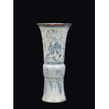 A Baker Gu blue and white vase depicting dignitaries and inscription, China, Qing Dynasty, Kangxi