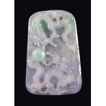 A lavender and green apple jadeite with dragons in relief, China, 20th century h cm 10,5