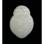 A white jade pendant with child, bat and inscription, China, Qing Dynasty, 19th century cm 6,5x5