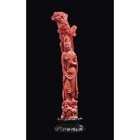 A carved coral "Guanyin figure with aura and dragon", China, Qing Dynasty, late 19th century gr 822,
