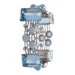 A platinum, aquamarine and diamond bracelet. Burle Marx montatura in platino