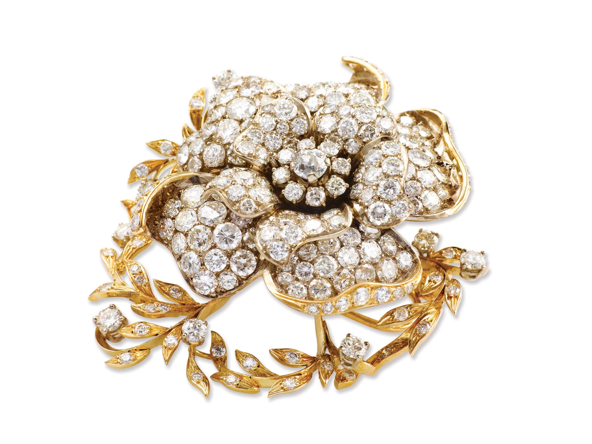 A diamond and gold "en tremblant" brooch montatura in oro giallo ed oro bianco 750/1000. XIX secolo, - Image 2 of 2