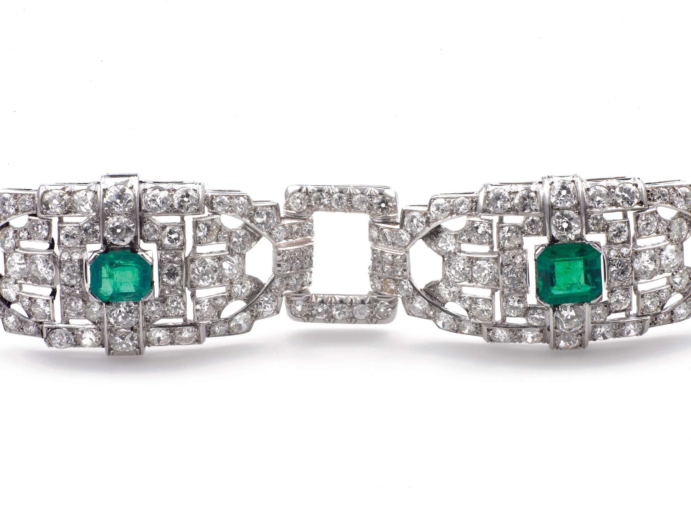 An Art Deco emerald, diamond and platinum bracelet montatura in platino - Image 2 of 2