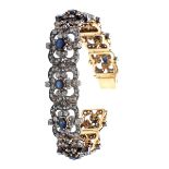 A diamond and sapphire bracelet. Mounted in gold and silver montatura in oro ed argento. Punzoni