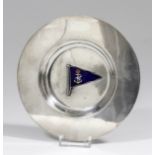 A George VI plain silver circular dish, the well centre decorated with a Royal Naval pennant, 5.5ins