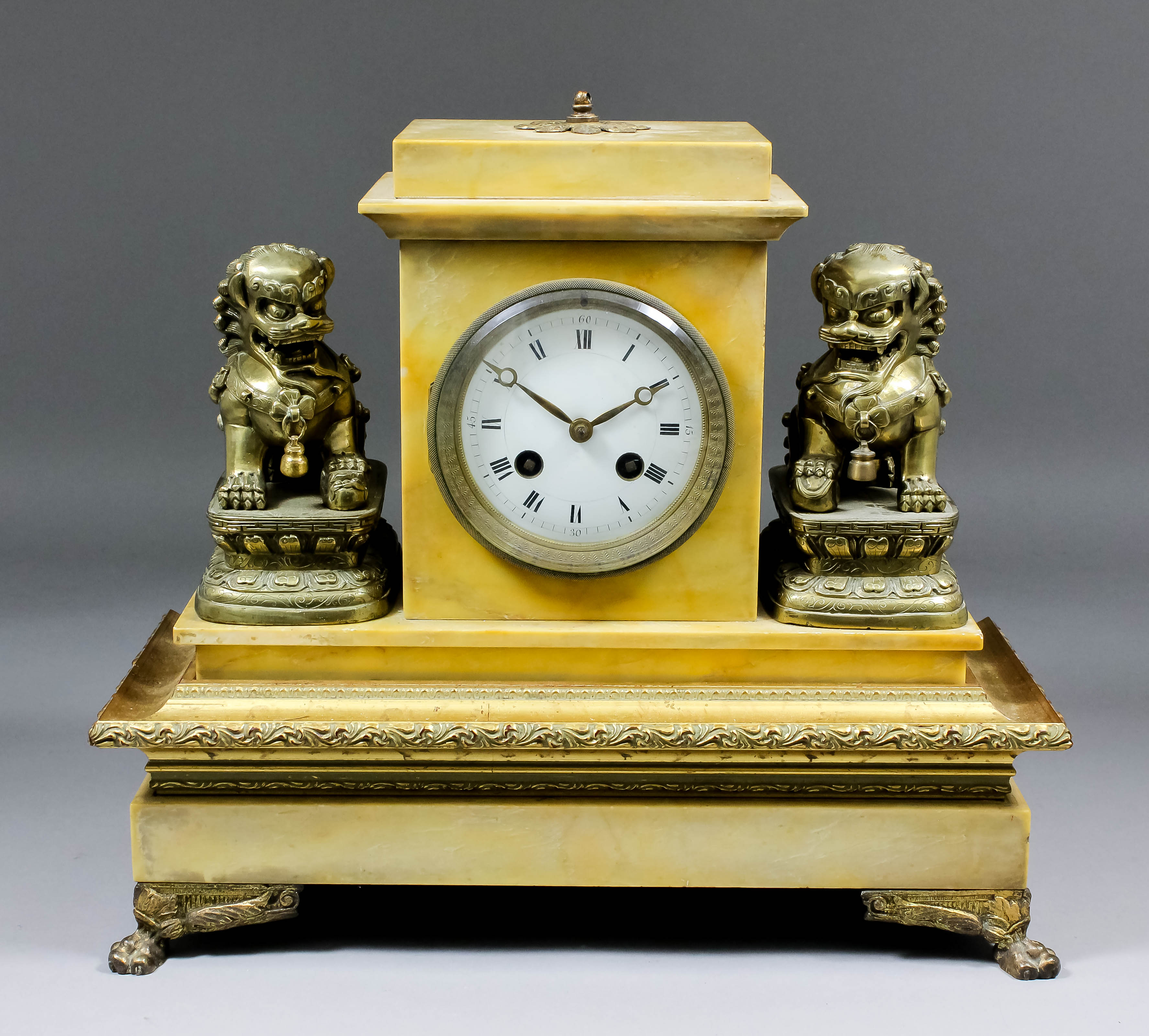 A late 19th Century French sienna marble cased mantel clock, No. 6958, the 3.25ins diameter white