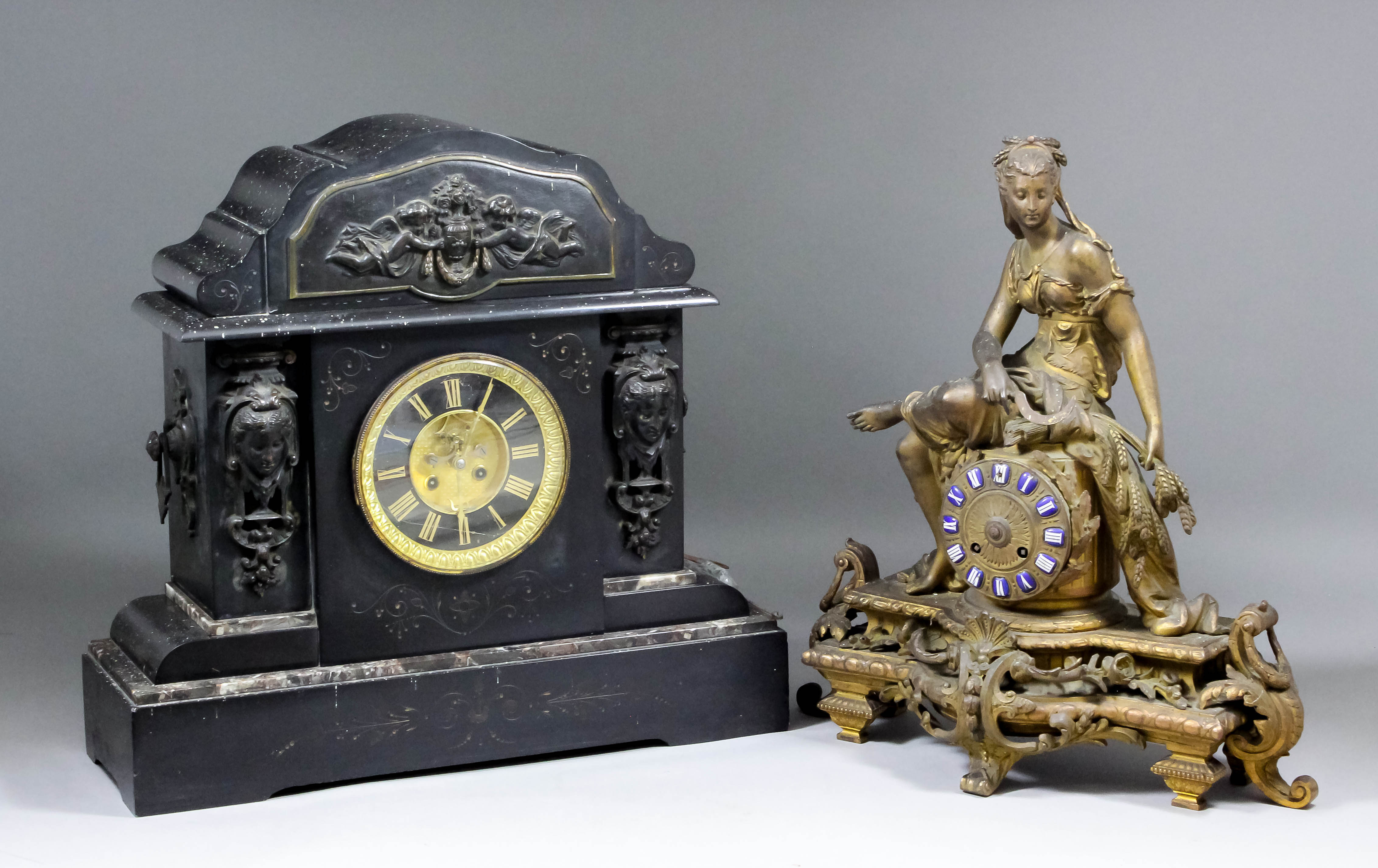 A late 19th Century French gilt metal cased mantel clock, No. 5482, the 4ins diameter gilt dial with