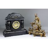 A late 19th Century French gilt metal cased mantel clock, No. 5482, the 4ins diameter gilt dial with