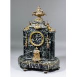 A 19th Century French gilt brass mounted green veined marble mantel clock by Japy Freres, retailed