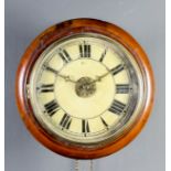A late 19th Century "Black Forest" "Postman's Alarm" dial wall clock, the 8ins diameter painted wood
