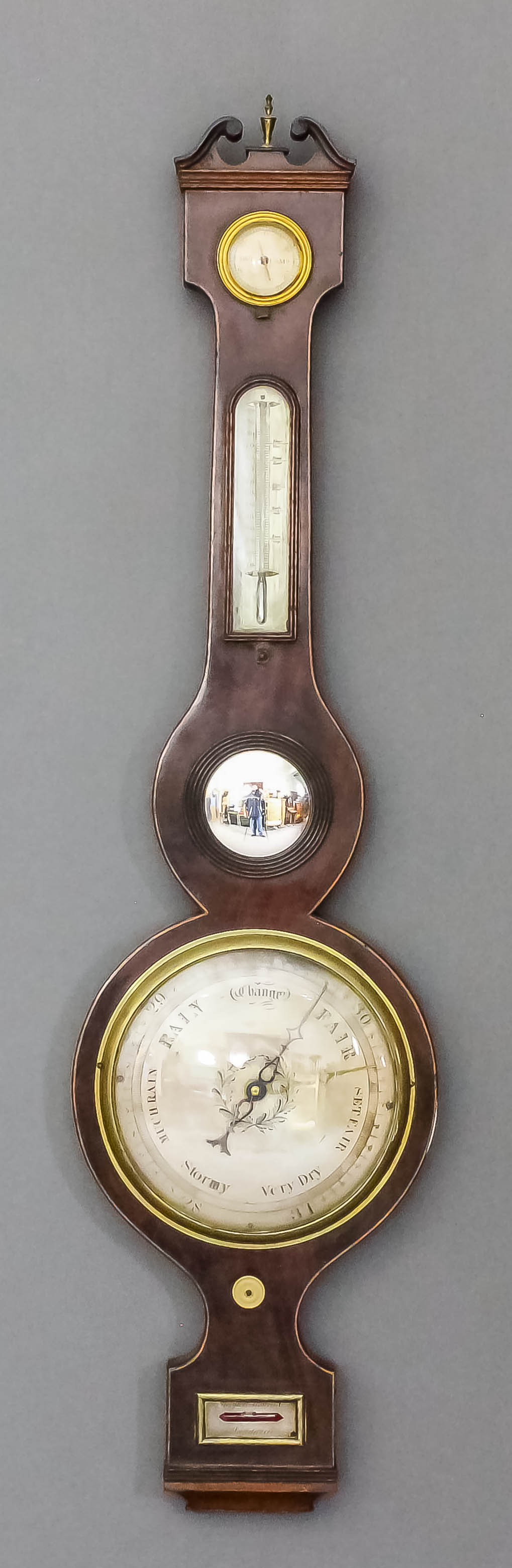 A 19th Century mahogany cased wheel barometer and thermometer by Maspoli Monti & Co, Sandwich,