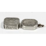 A George III silver octagonal vinaigrette with engraved lozenge ornament to lid, the interior with