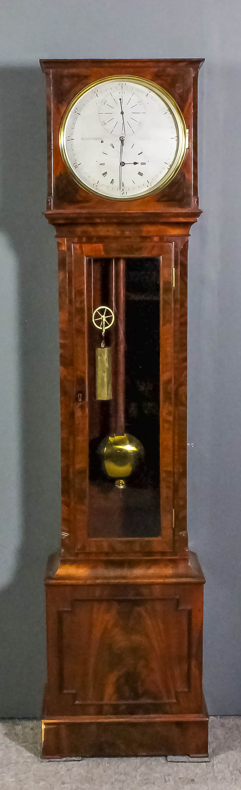 A mid 19th Century mahogany longcase "Regulator" by Richard Sayer of Arnell, the 12ins diameter