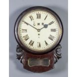 A late Victorian mahogany cased "Railway" drop dial wall clock made for The Great Western Railway (