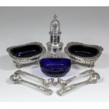 A pair of George III silver rectangular salts with shell, leaf and gadroon cast rims, reeded