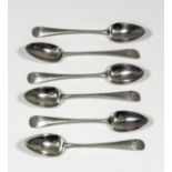 A set of six George III silver Old English pattern tea spoons by Peter and Jonathan Bateman,